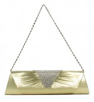 Evening Bag - Metal Mesh Accent Flap Clutch - Gold -BG-92053G